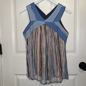Anthropologie One September Patchwork Sleveless Blouse Multi size M Cottage Boho